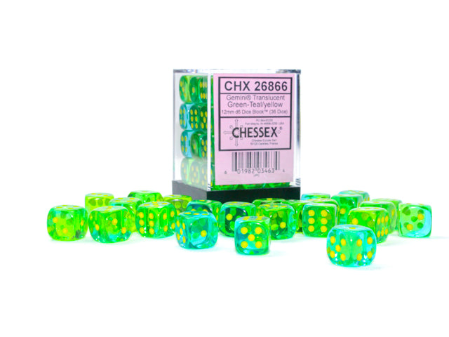 Gemini 36D6 Translucent Green-Teal/Yellow Dice Block