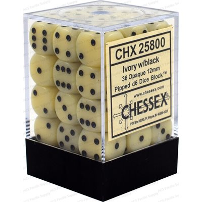 Opaque Ivory/Black 36D6 12mm Dice Set