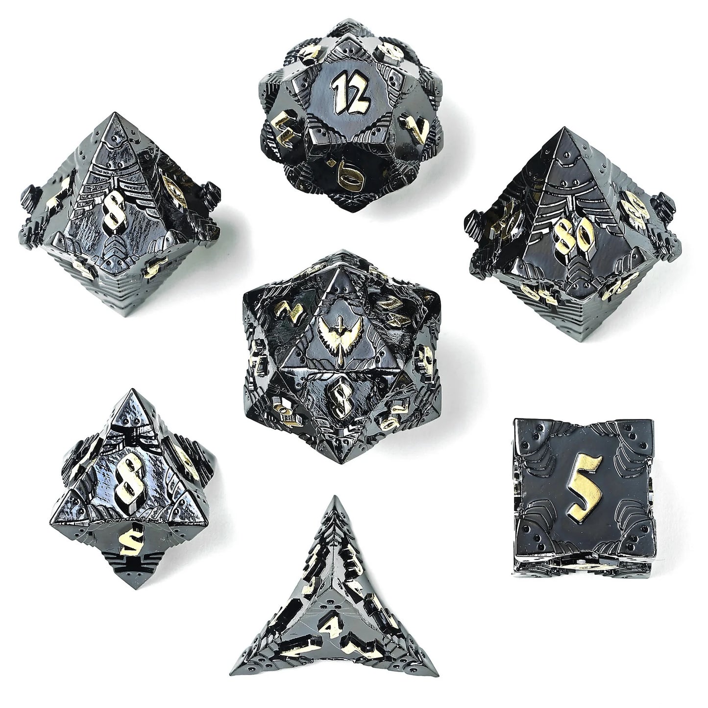 Solid Metal Paladin Class 7pc Dice Set Gunmetal w/Gold