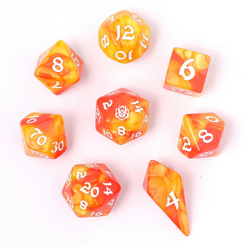 Wyrmforged Rollers- Rounded Edge 8pc Polyhedral Dice Set Fae Candy