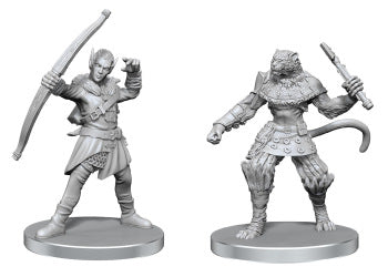 Pathfinder Unpainted Elf Hunter & Catfolk Bandit (WV26)