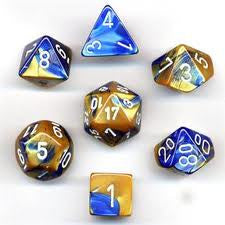 Gemini Blue-Gold/White 7pc Dice Set