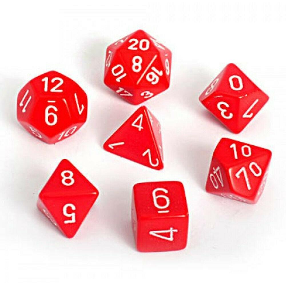 Opaque Red/White 7pc Dice Set