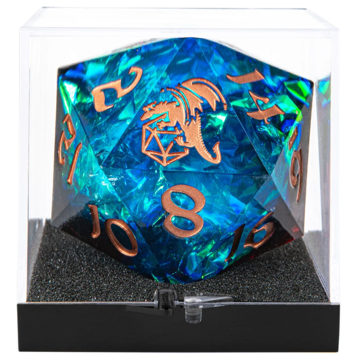 Sharp Edged Resin 55mm D20 Blue and Red /w Gold Ink