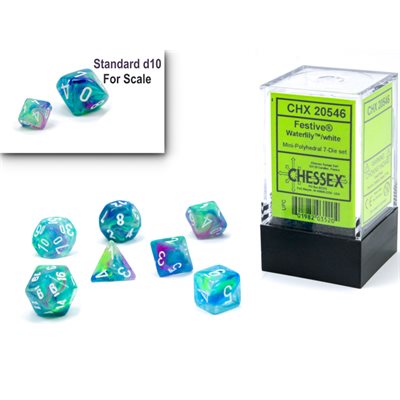 Festive Mini Waterlily/White 7pc Dice Set