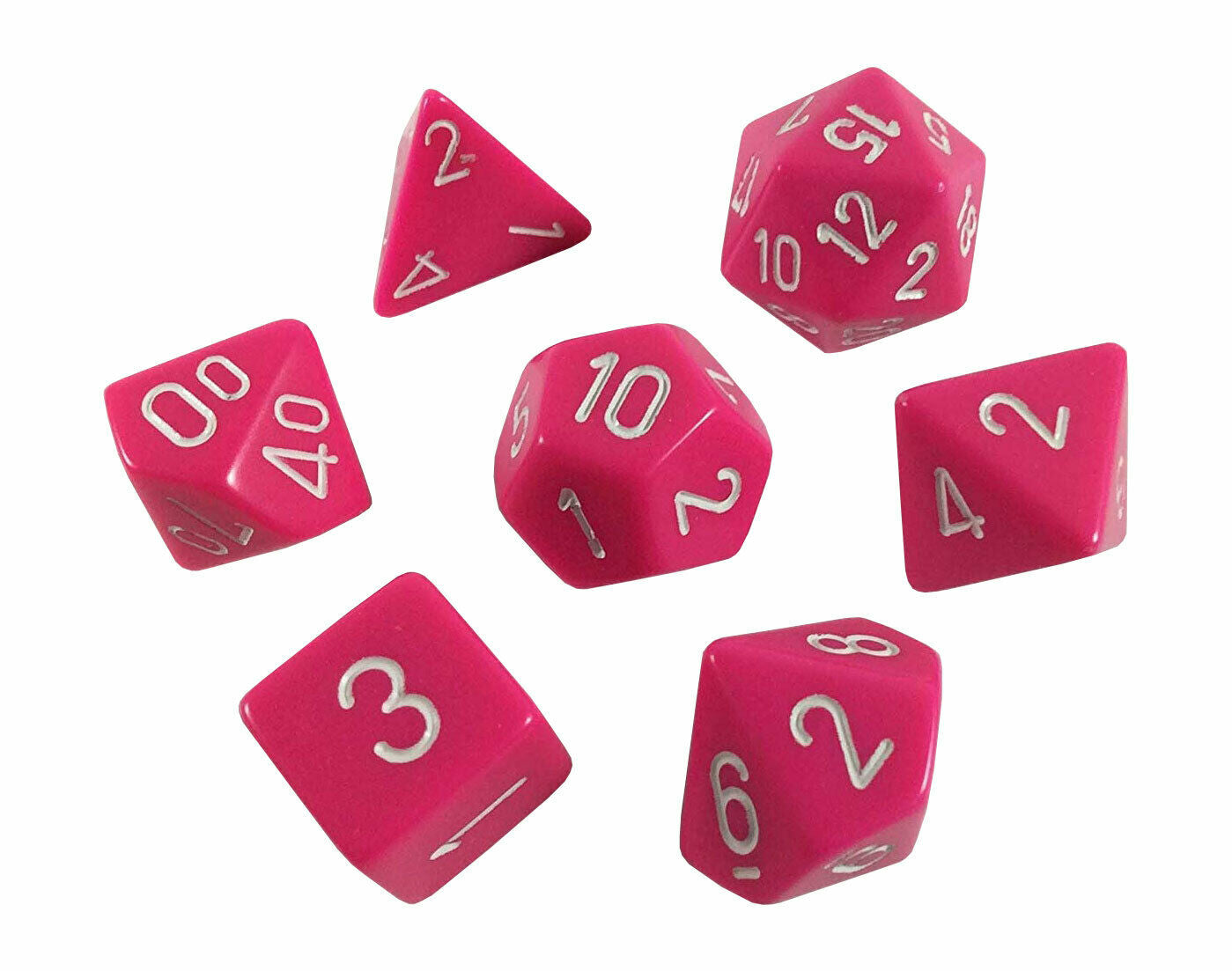 Opaque Pink/White 7pc Dice Set