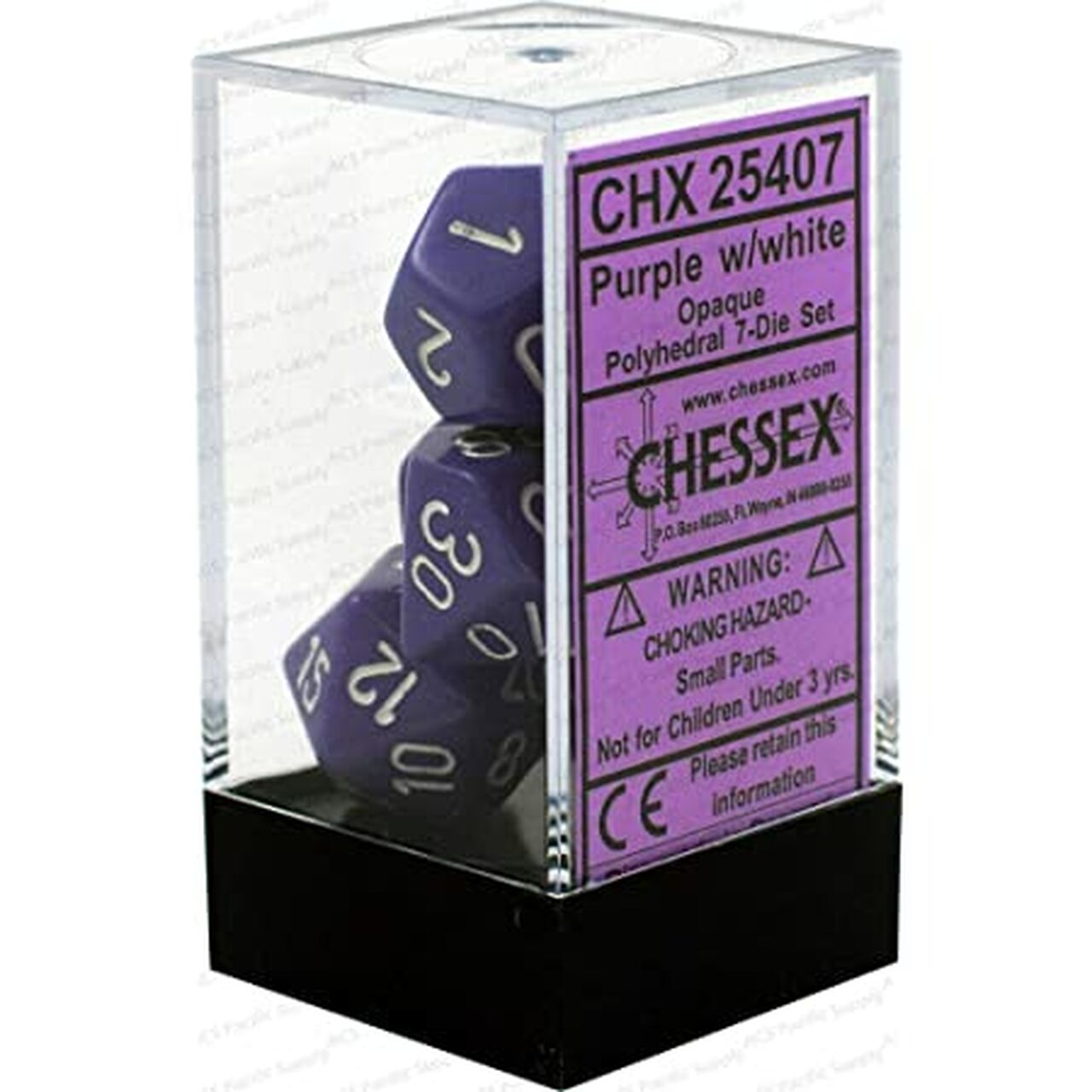 Opaque Purple/White 7pc Dice Set