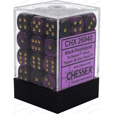 Dice Cube 36d6 Gemini Black-Purple with Gold