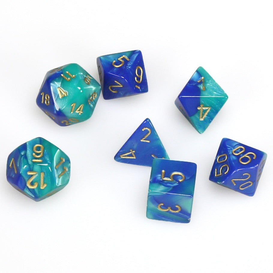 Gemini Blue-Teal/Gold 7pc Dice Set