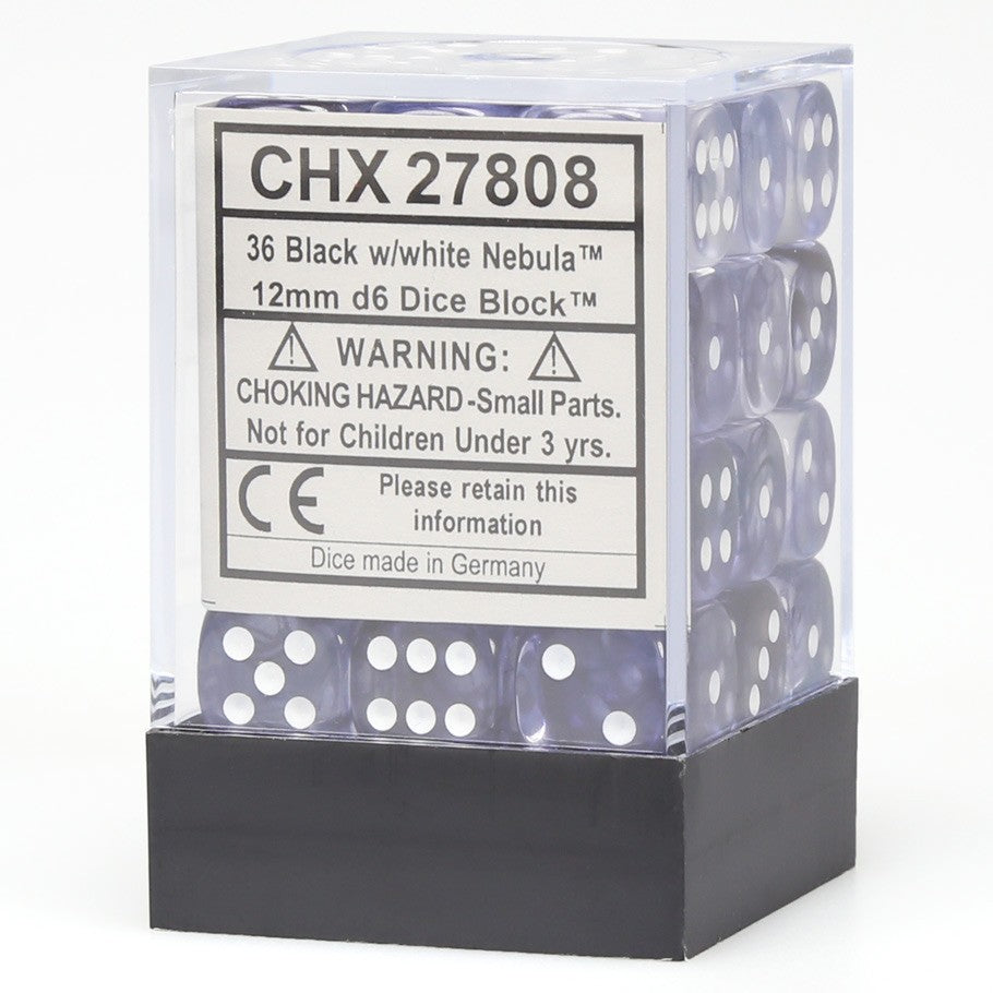 Nebula Black/White 12mm d6 Dice Block (36 Dice)