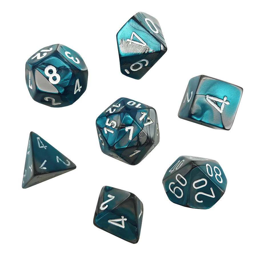 Gemini Mini Steel-Teal/White 7pc Dice Set