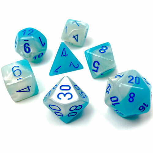 Gemini Turquoise-White/Blue Luminary 7pc Dice Set
